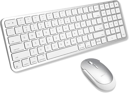 Macally Bluetooth Mac Keyboard and Mouse Compact, Multi Device, Rechargeable - Wireless Apple Keyboard and Mouse Combo - for Mac mini/Studio, MacBook Pro/Air, iMac, iPad, iPhone - Silver