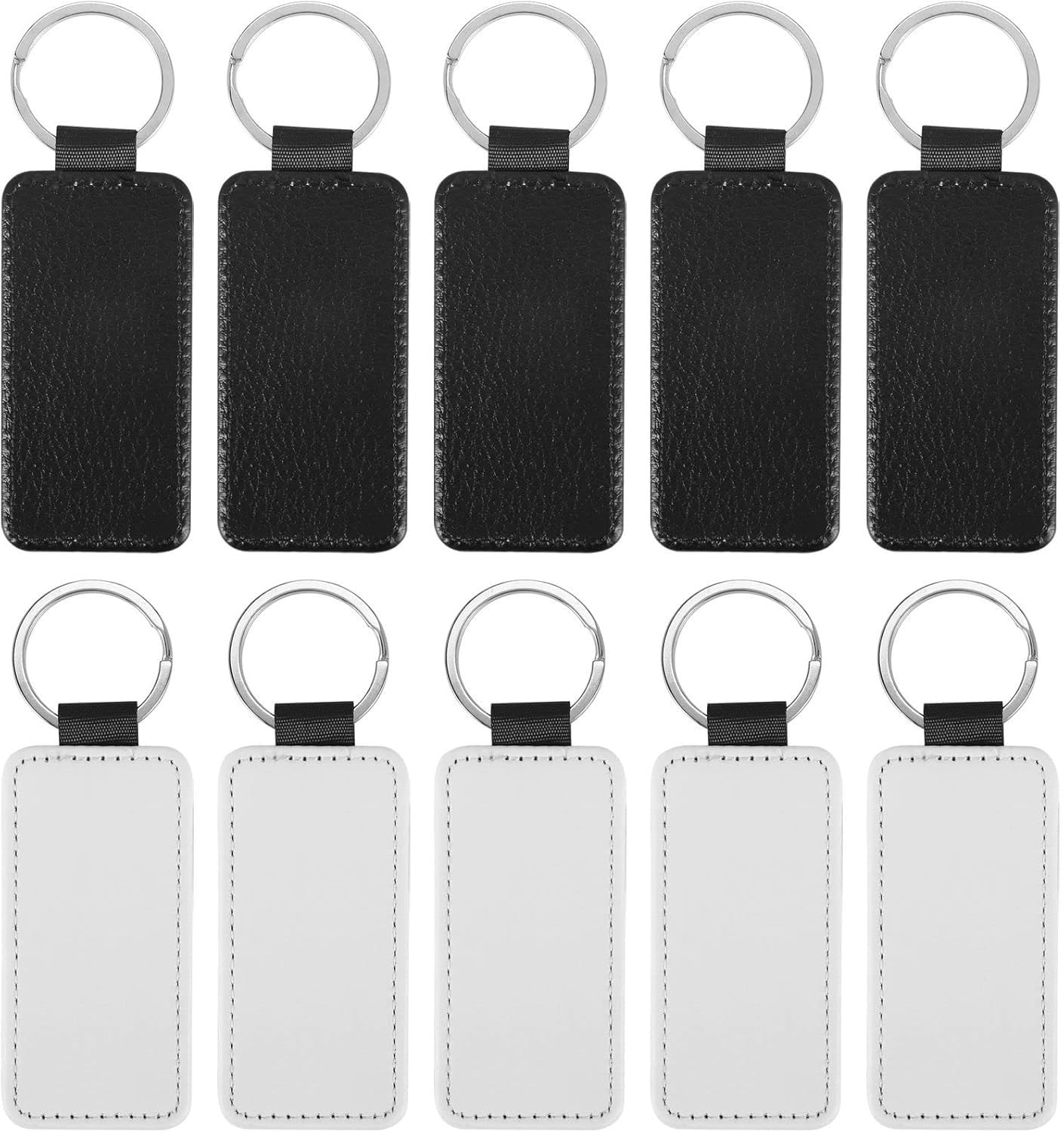 qimoi 10Pcs Leather Keychain Blank Rectangle MDF Keychain Sublimation Heat Transfer Keychain Kit Jewelry Making
