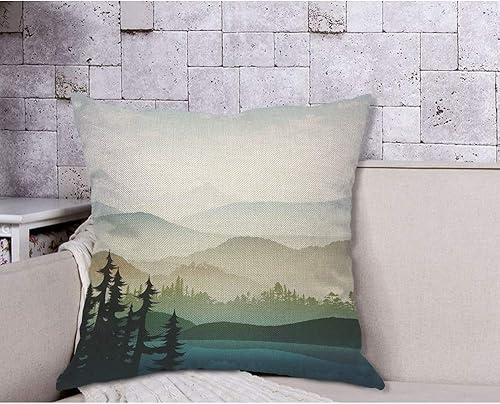 Miniatura 4 de AOYEGO Funda de almohada de paisaje natural, bosque de montaña y lago, verano, planta verde, niebla, río, parque, funda de almohada de 18 x 18