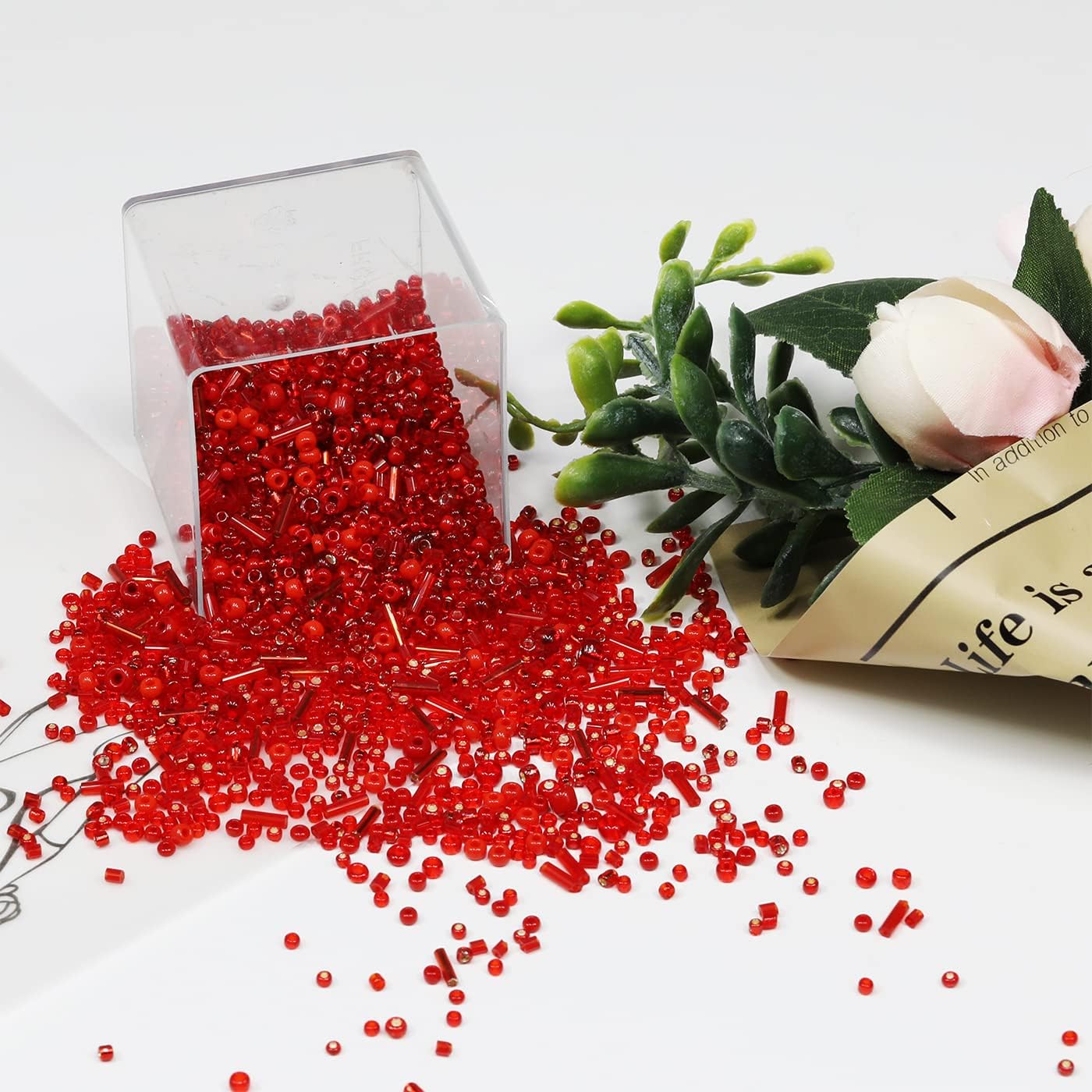 100g Mix Tube Beads Bugle Beads,3800+pcs Glass Bulk Spacer Multi Size 2-6mm Kit for Jewelry Making DIY Craft Bracelets Necklace Earring Making (Red Mixed) - Image 2