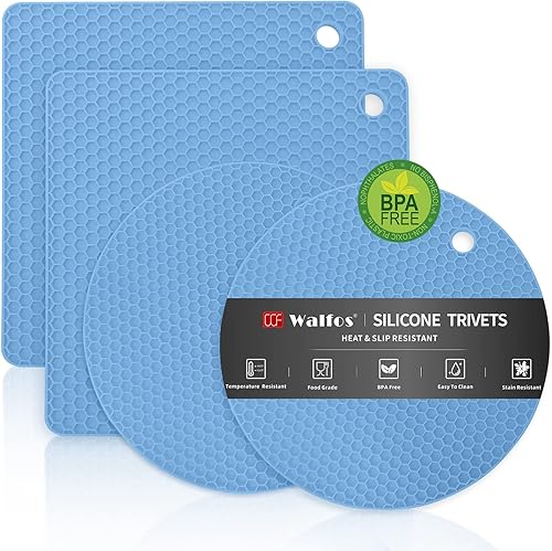 Walfos Alfombrillas de silicona  4 soportes para ollas resistentes al calor, almohadillas calientes antideslizantes multiusos para agarraderas de