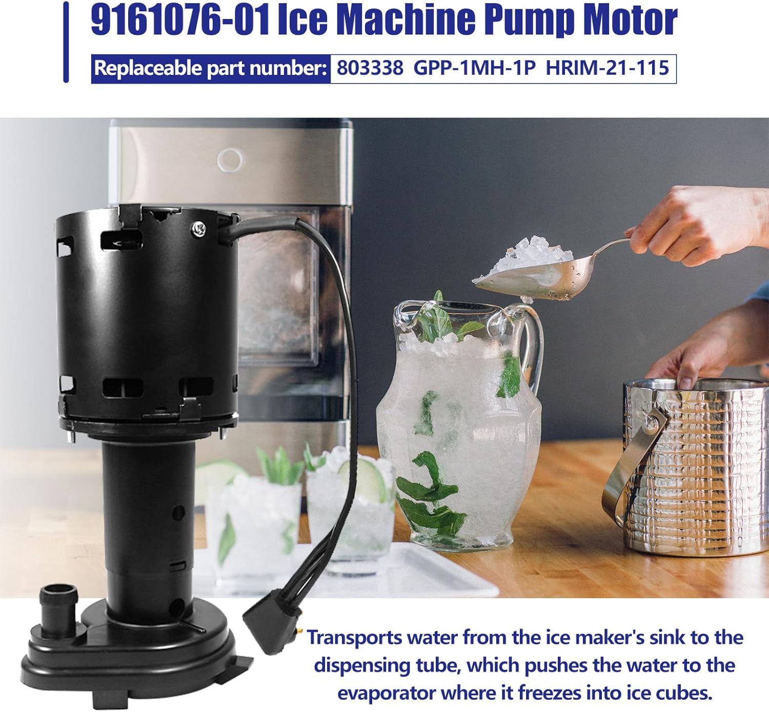 9161076-01 Ice Maker Water Pump Motor, compatible with Ice O Matic Ice Makers C20, C30, C40, C50, C60, Replaces 803338 GPP-1MH-1P HRIM-21-115 115V 60/50Hz