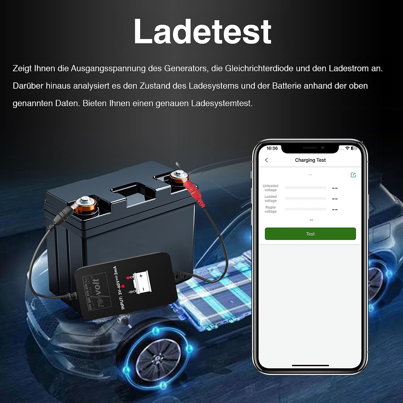Lescars Monitor Batteria: Set da 4 Monitor della Batteria per Auto, per batterie da 6 a 48 V, Monitoraggio della Tensione Tramite App, Bluetooth (24V, Tester, 12 Volt)