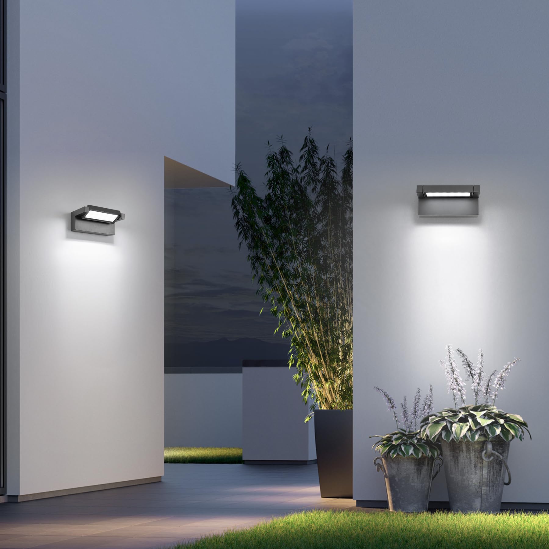 KUKAK Aplique Para Interior y Exterior de 22W LED,Aplique de Exterior IP65 Resistente al Agua 6500K Blanco Frío,Aplique de Exterior con Panel Orientable de 350°para Jardín,Terraza,Balcón,Gris Oscuro