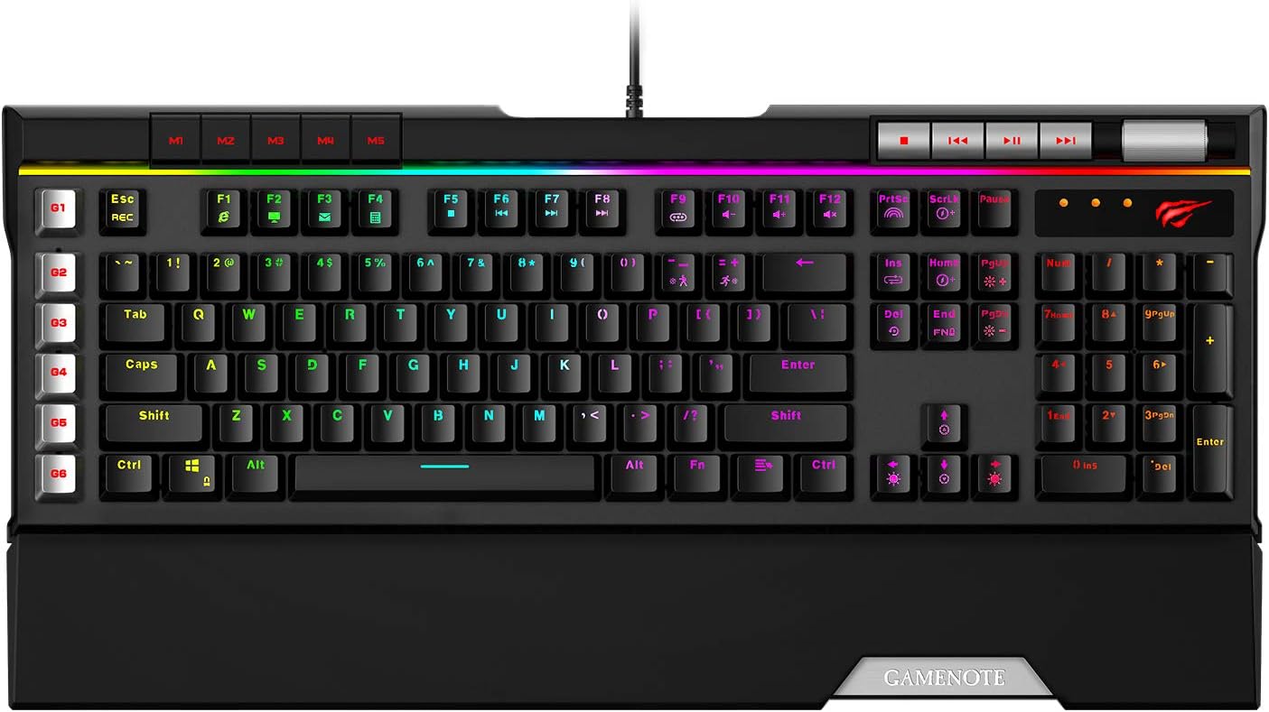 Havit RGB Mechanical Gaming Keyboard LED 120 Keys Ergonomic Detachable Wrist Rest Wired Keyboards Blue Switches Multimedia Volume Control for PC Game