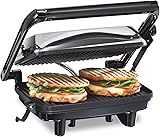 Hamilton Beach Panini Press Sandwich Maker & Electric Indoor Grill with Locking Lid, Opens Wide to Fit Any Thickness for Quesadillas, Burgers & More, Nonstick 8" x 10" Grids, Chrome (25460AG) Chrome Finish Nonstick 8" x 10" Grids