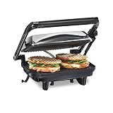 Hamilton Beach Panini Press, Sandwich Maker & Electric Indoor Grill | Floating Hinge Evenly Cooks Any Sandwich | Locking Lid | PFAS-Free Non-Stick 8' x 10' Grids | Chrome Chrome Finish Nonstick 8' x 10' Grids