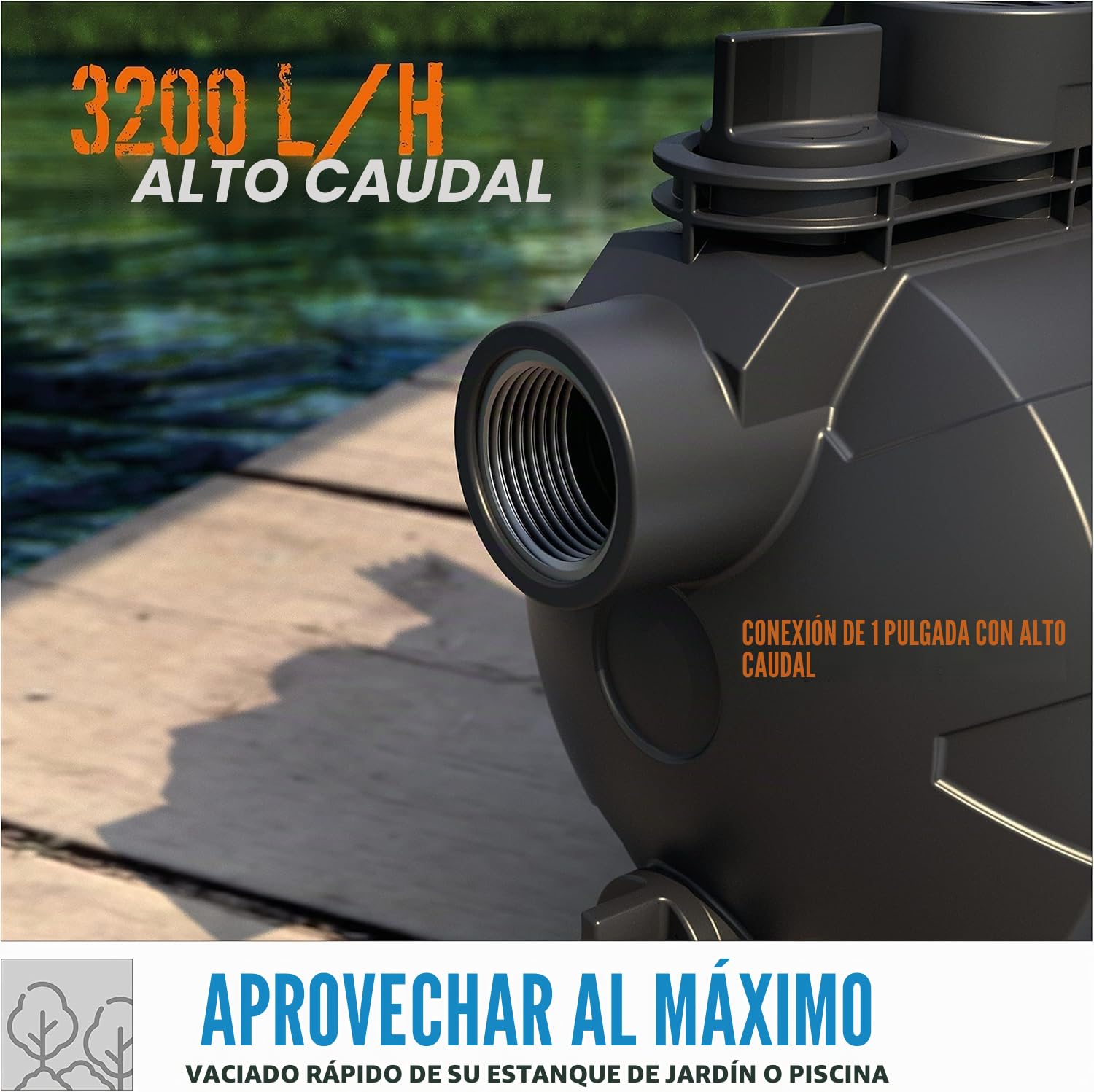Güde Bomba de jardín GP 6035 (600 W, caudal máx. 3200 l/h, altura de aspiración hasta 7 m, rosca de conexión de 1" IG, bomba jet para riego de jardín)