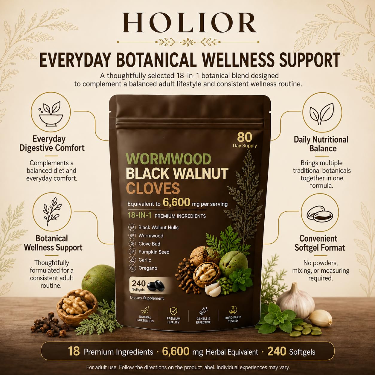 Wormwood Black Walnut Clove Softgels, 18-in-1 Botanical Formula with Pumpkin Seed Complex, Concentrated Herbal Extract Blend for Daily Digestive Balance & Wellness Support, 240 Count — Amazon image 5