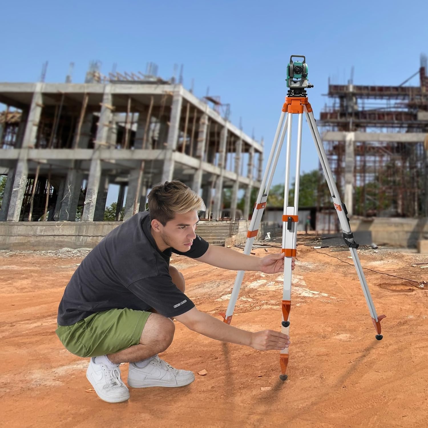 Laser Level Tripod Stand 5/8 inch -11 Thread Mount Adjustable Height 16 to 65 Inch Heavy Duty Survey Tripod for Construction Laser Level Scanner with Retractable Legs Non Skid Feet Professional Use
