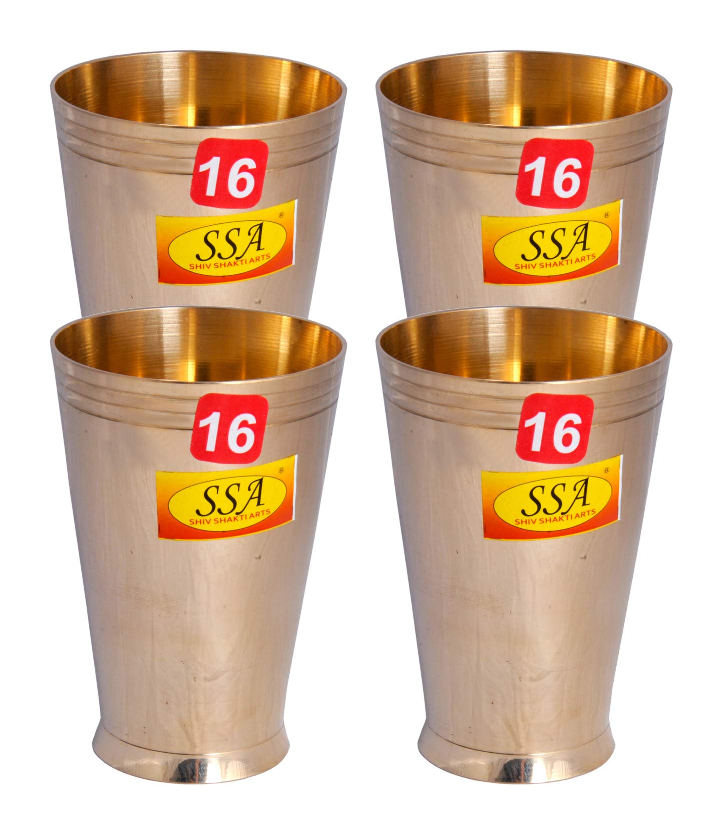 Shiv Shakti Arts Pure Brass Glass Tumbler Cup for Drinking Serving Water, (Designer-Apple Design, Big - 350 ML)-{Set of 4}