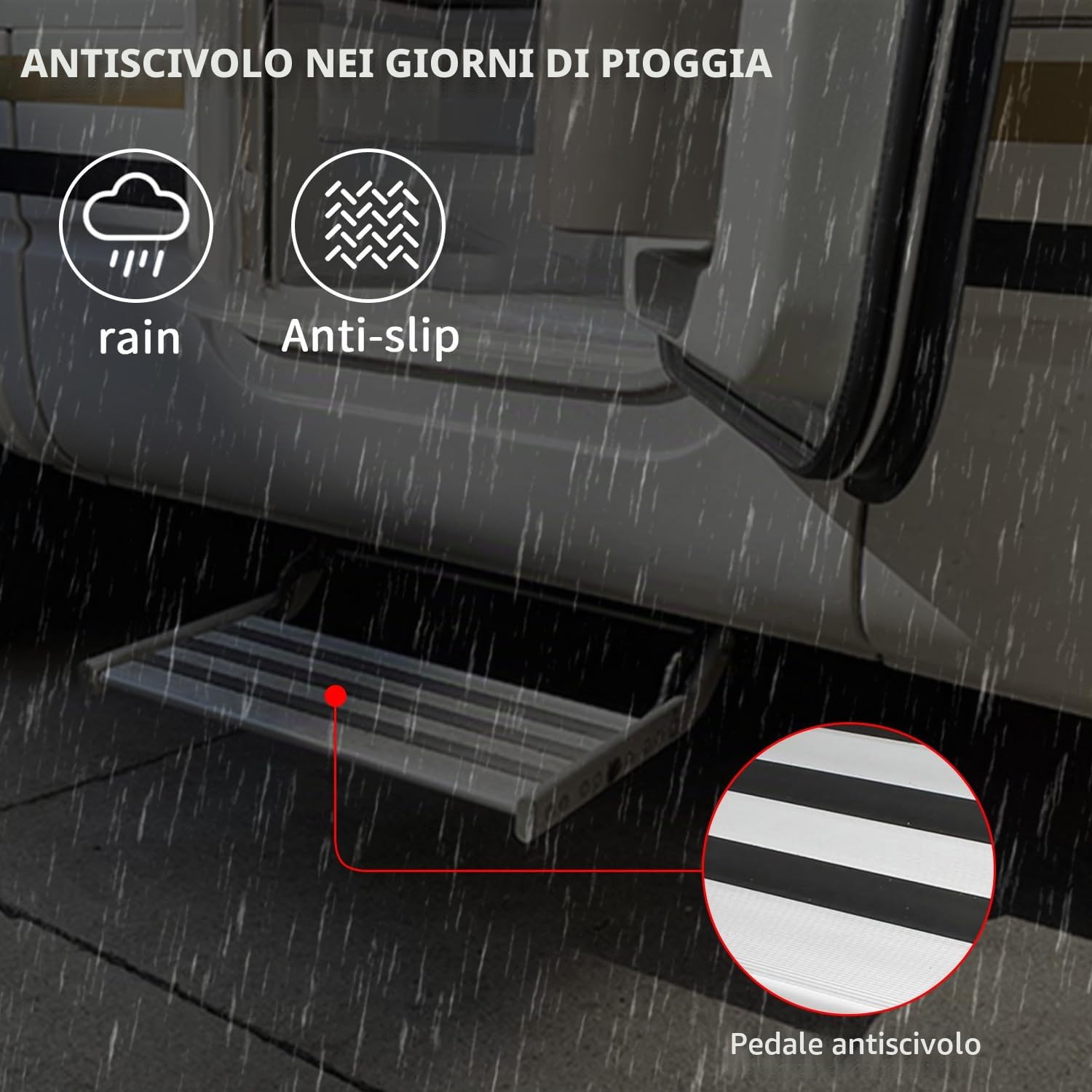 Gradino Camper,Gradino per Camper in Lega di Alluminio con Strisce Antiscivolo,Raccordi per Gradini per Roulotte Pieghevoli,Super capacità di Carico di 200 kg,Adatto a Camion e Roulotte