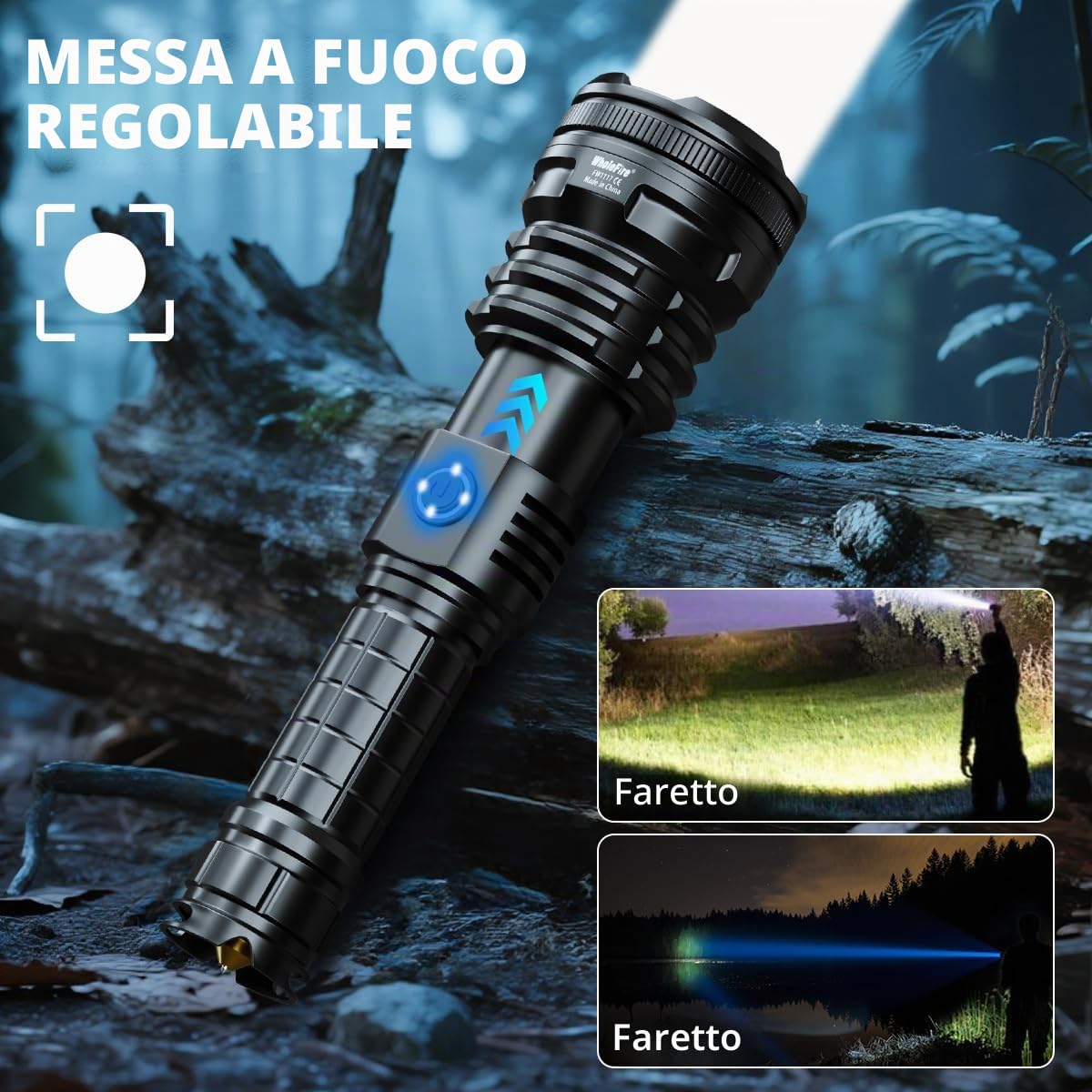 Torcia LED Potente Professionale 90000 Lumens, USB Ricaricabili XHP160 Militare Torcia Elettrica Impermeabile Regolabile Focus 5 Modalità di Illuminazione per L'emergenza in Campeggio