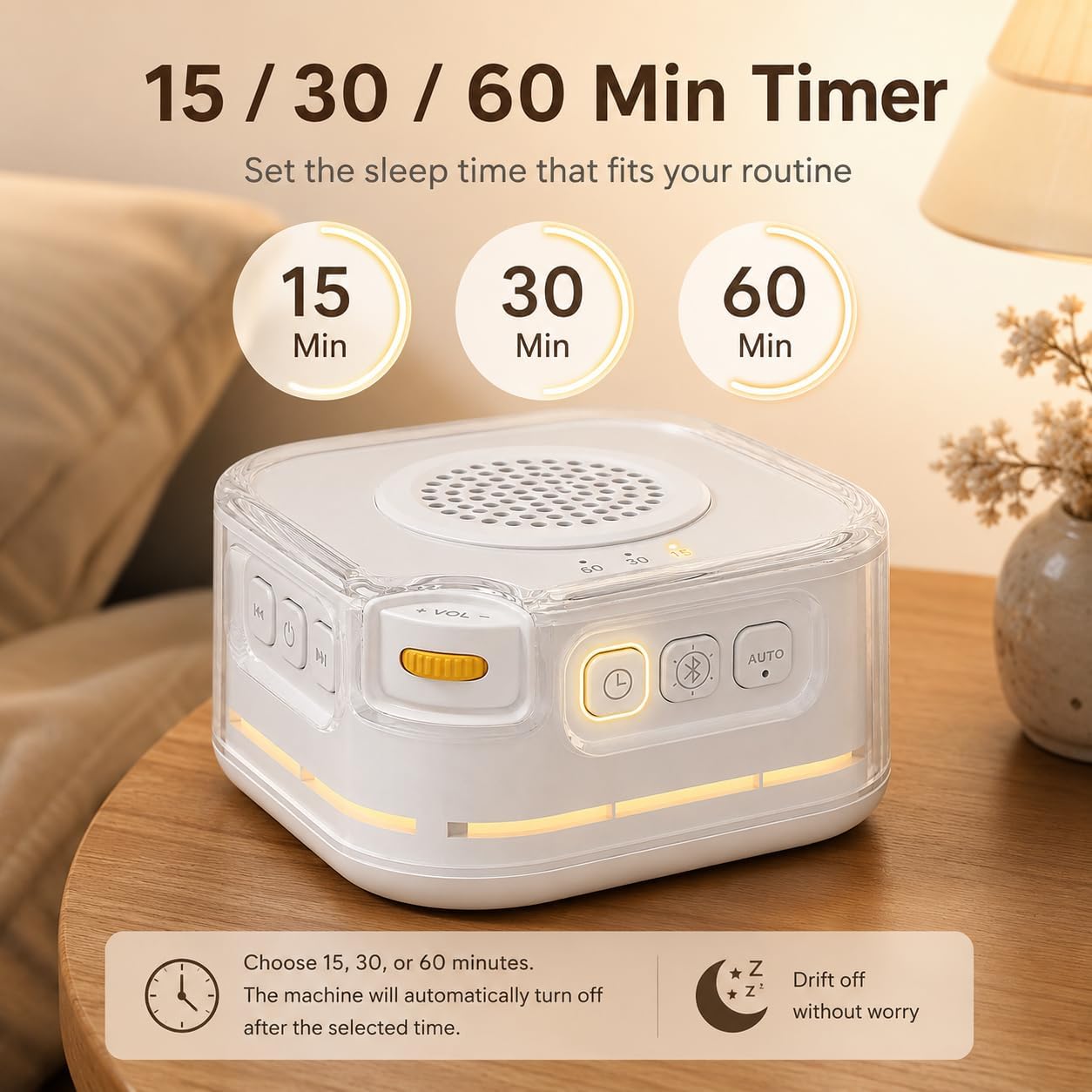 White Noise Sound Machine for Baby Adults, 28 Soothing Sounds Sleep Aid with 3 Level Night Light, Auto Cry Detection,15/30/60 Min Timer, Portable Bluetooth Speaker for Nursery, Stroller, Home & Travel