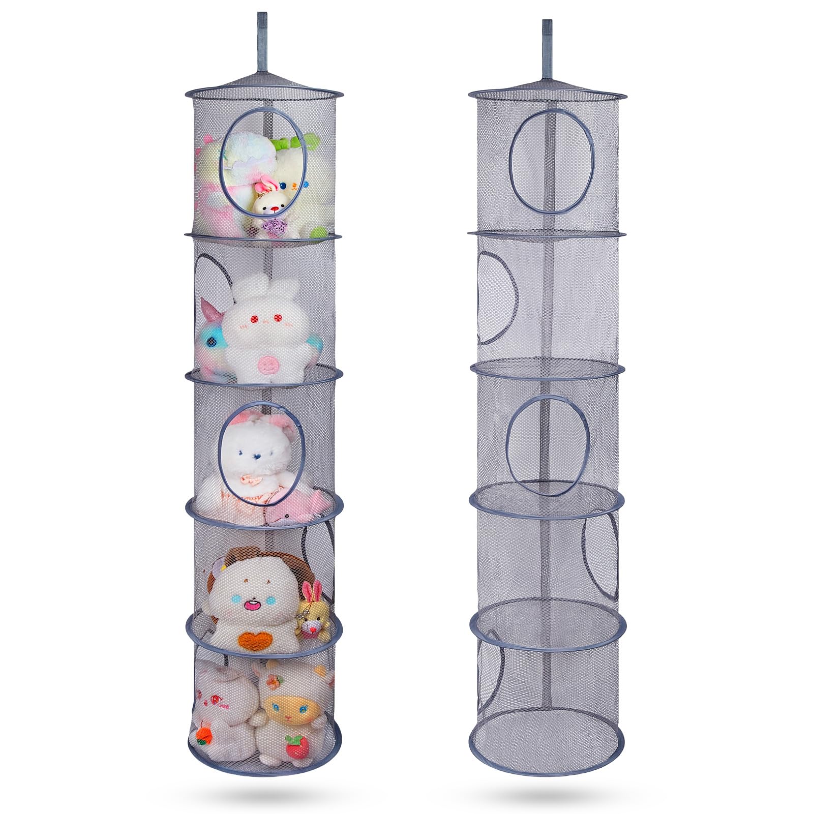 Basumee Stuffed Animals Net or Hammock 2 Pcs Stuffed Animals Storage Toy Net Hammock for Plushies Storage Organizer Mesh Girls Room Decor, Gray, 5