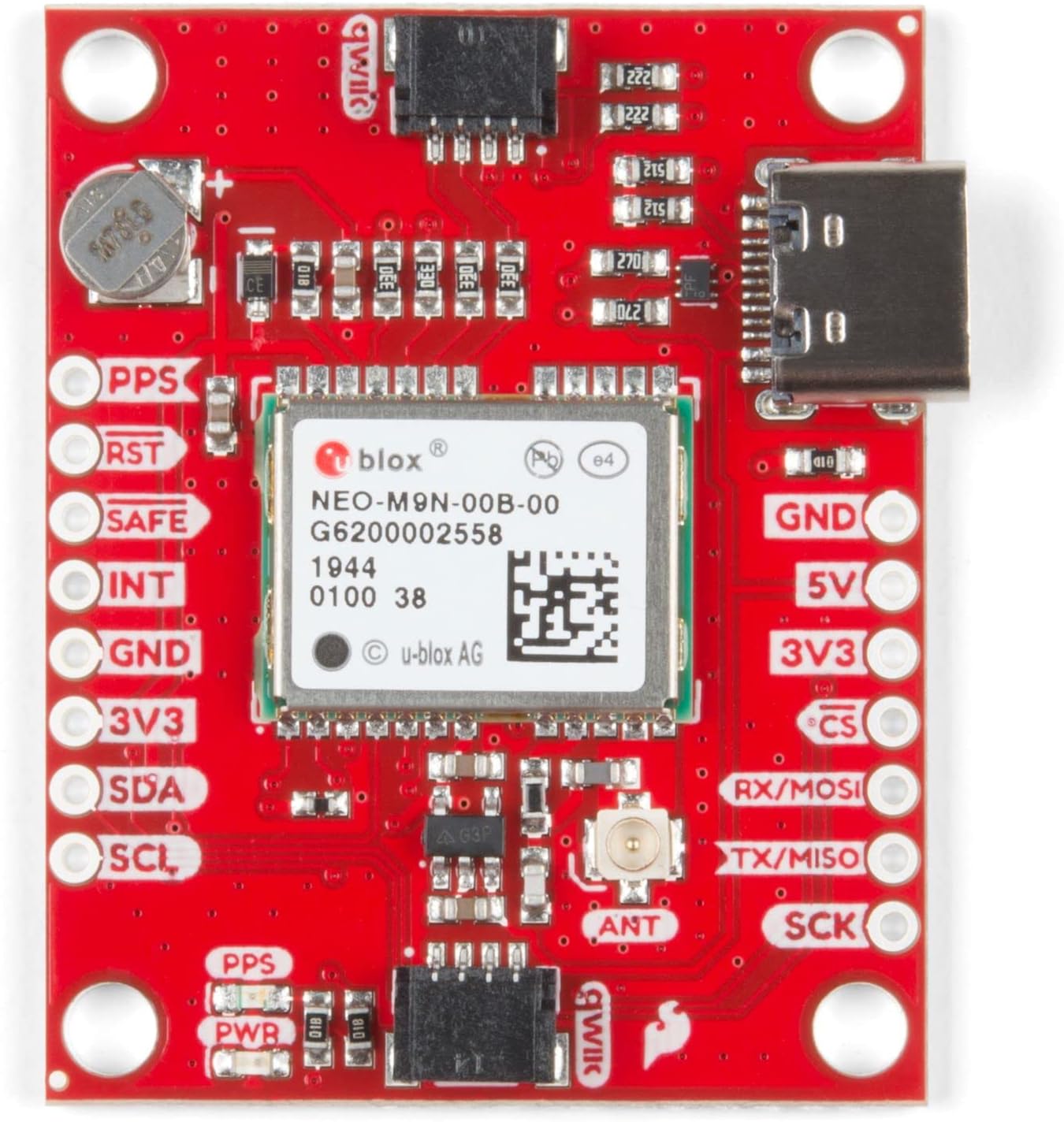 SparkFun GPS Breakout - NEO-M9N, U.FL (Qwiic) Breakout No Soldering Required Breadboardable Contains a Rechargeable Backup Battery Allowing a Warm-Start decreasing time-to-First-fix