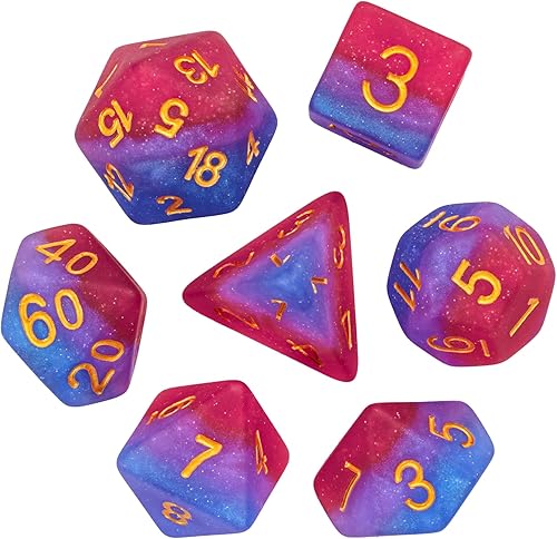 Miniatura 6 de Juego de 7 dados poliédricos de orgullo bisexual para D&D, con bandera homosexual para Dungeons and Dragons RPG y otros juegos de mesa (mate)