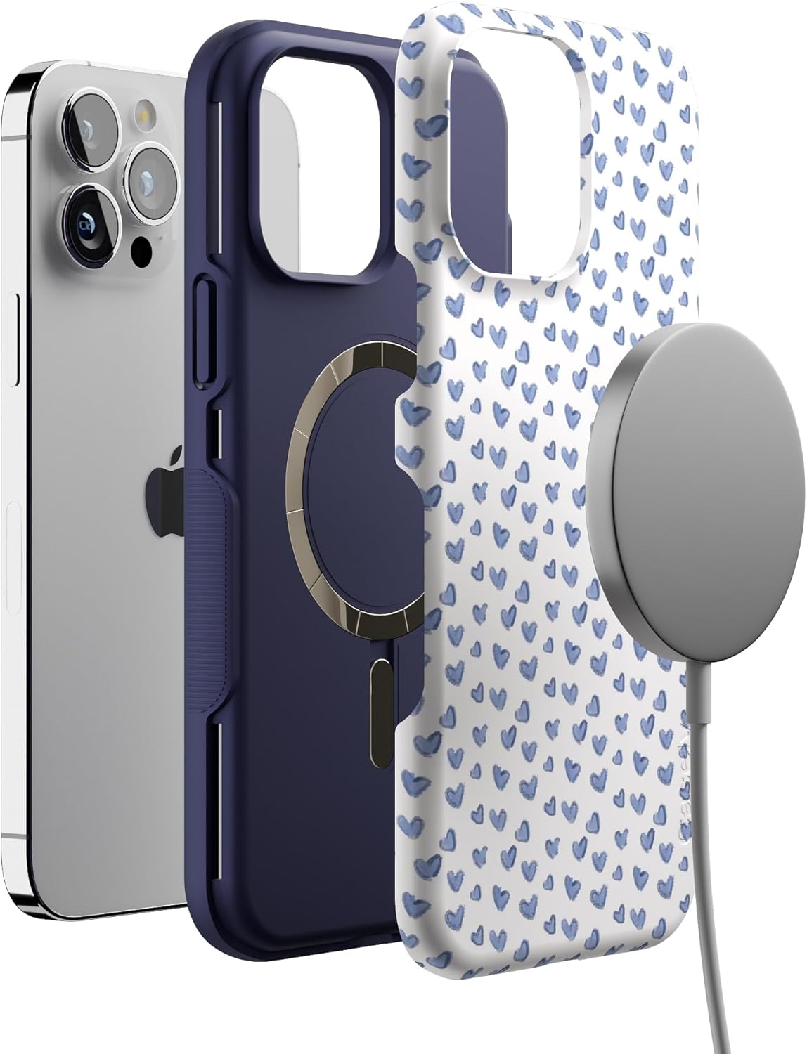 Casely iPhone 13 Pro Max Case | Lovebug | Blue Hearts | Bold Protective Design | Compatible with MagSafe