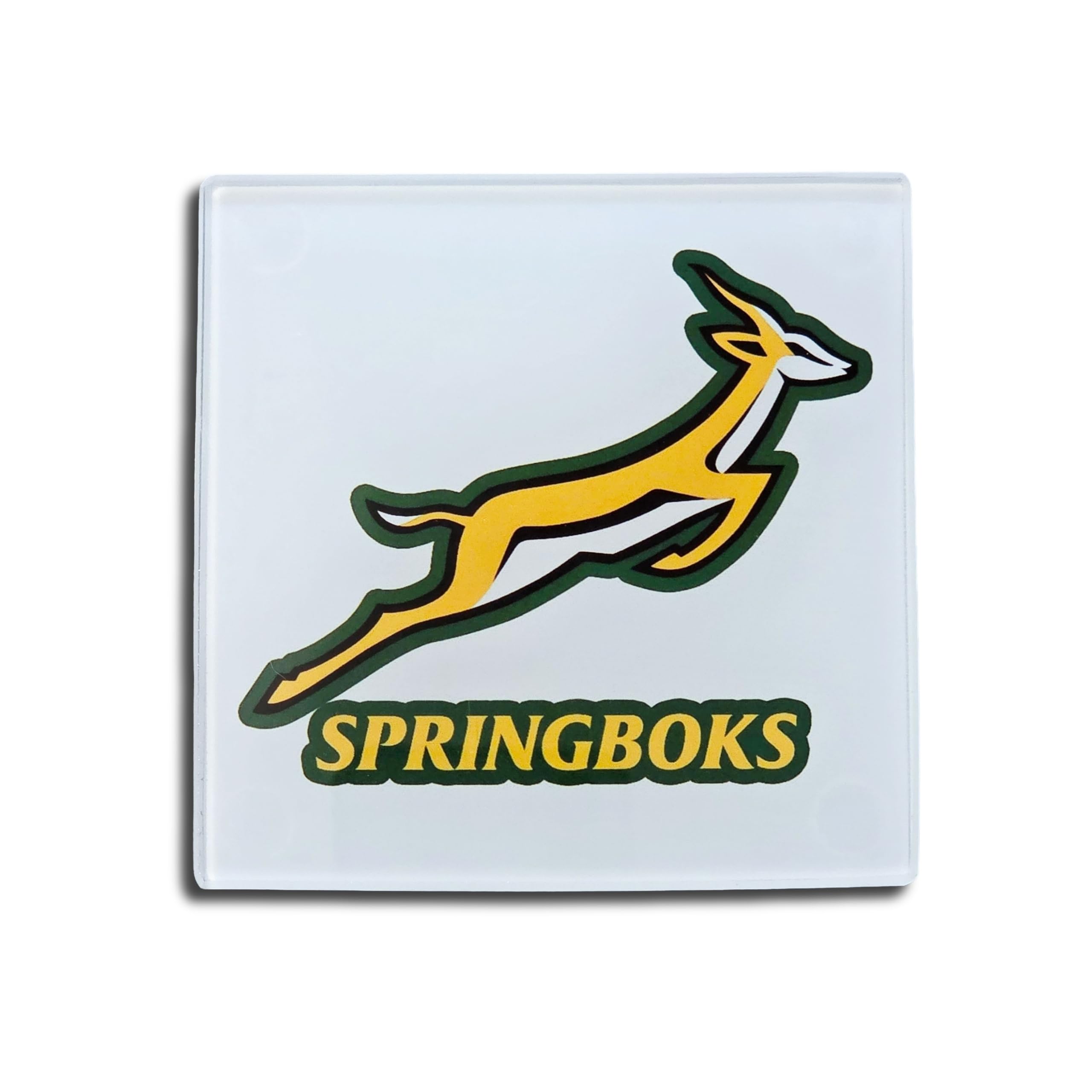 Springboks Rugby Glass Coasters, South Africa National Team Logo, Set of 2, Square, With Rubber Feet