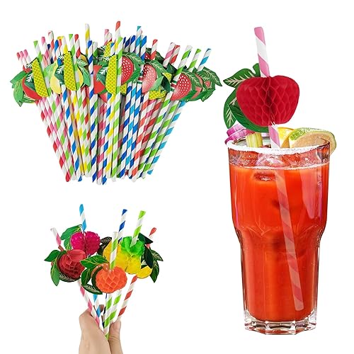 100 Stück 3D Frucht Papier Strohhalme, Cocktail Strohhalme Bunte Papier