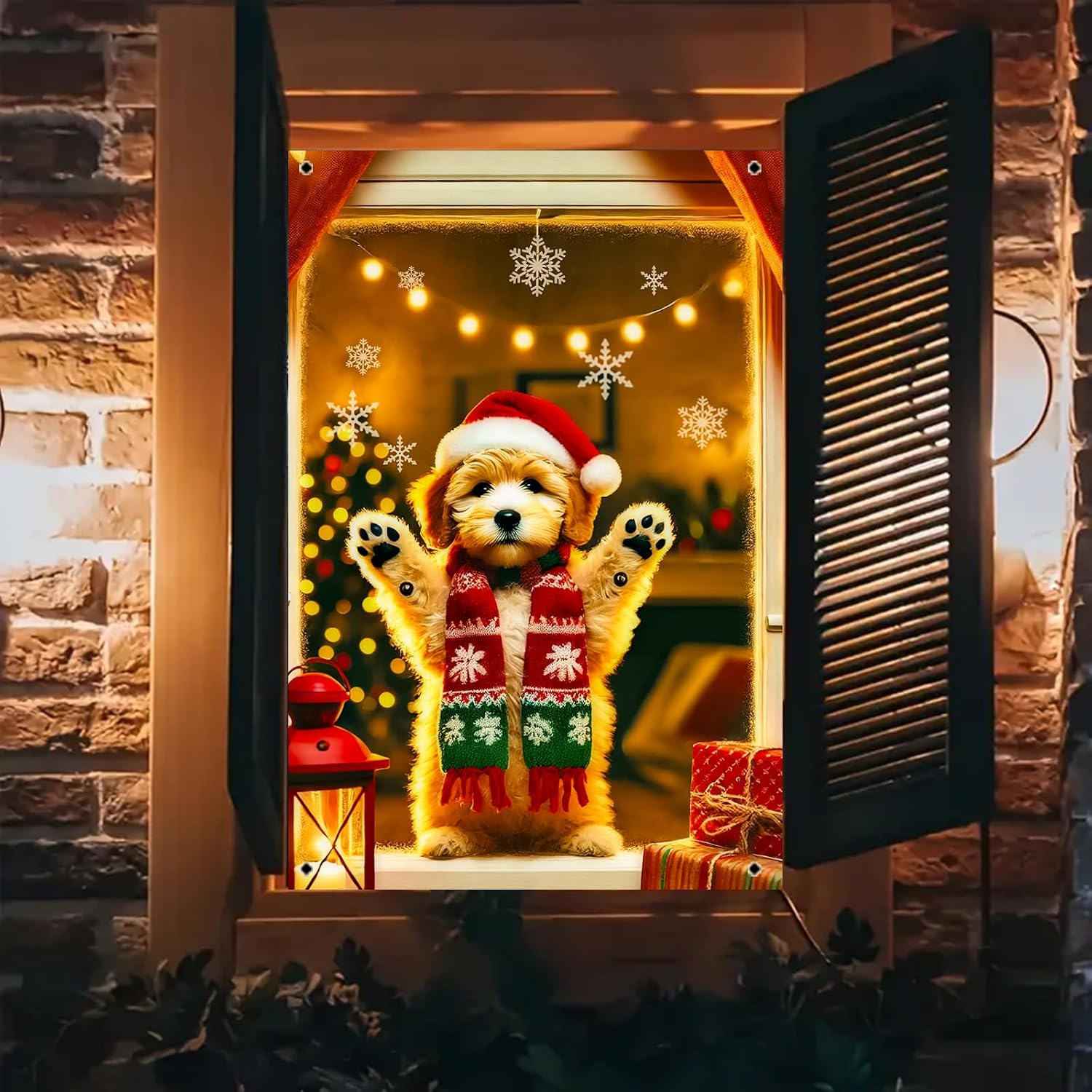 BlissYard Cute Puppy Dog Christmas Window Banner 31x47 Fabric image 2
