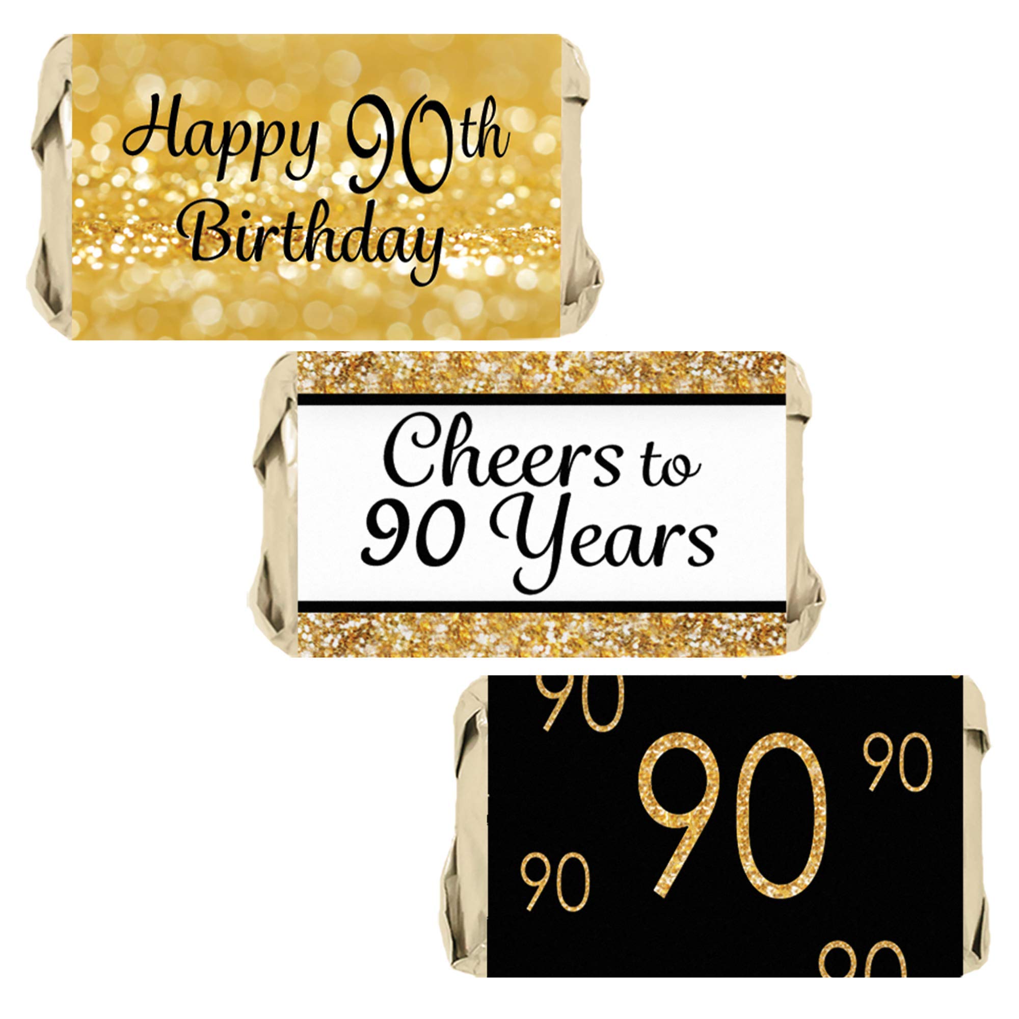 Buy Black and Gold 90th Birthday Party Mini Candy Bar Wrappers 45