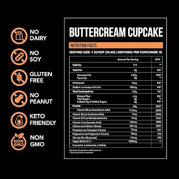 Just Move Protein - Buttercream Cupcake - Vegan (Plant Based), Organic, Dairy Free, Soy Free, Gluten Free, Keto, Peanut Free, 20g Protein, Low Carb, Non GMO (15 Servings)