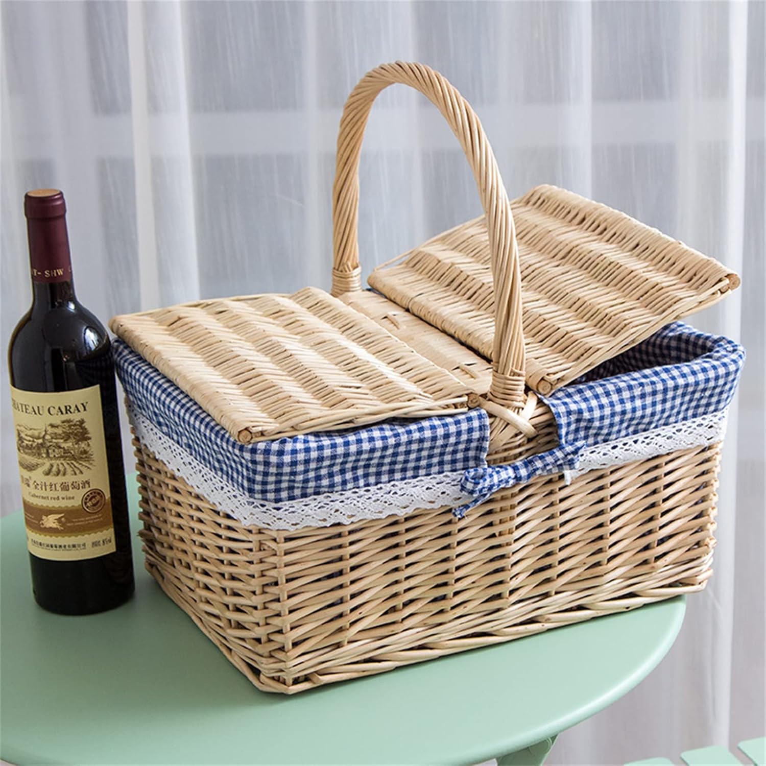 Picnic Basket Handmade Woven Rattan Storage Picnic Shopping Fruit Basket for Camping Outdoor