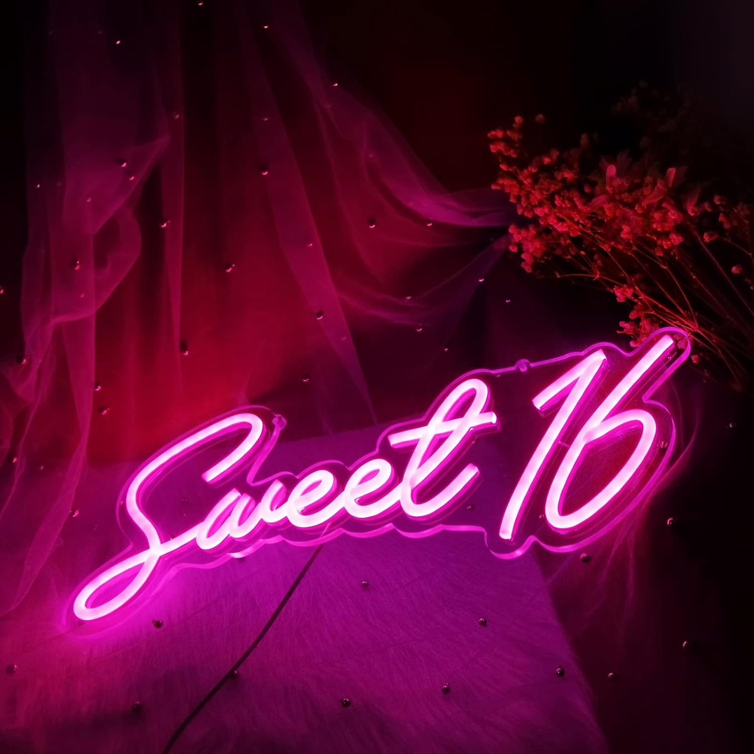 Sweet 16 Pink LED Neon Sign for Sweet 16th Birthday Party Decorations ...