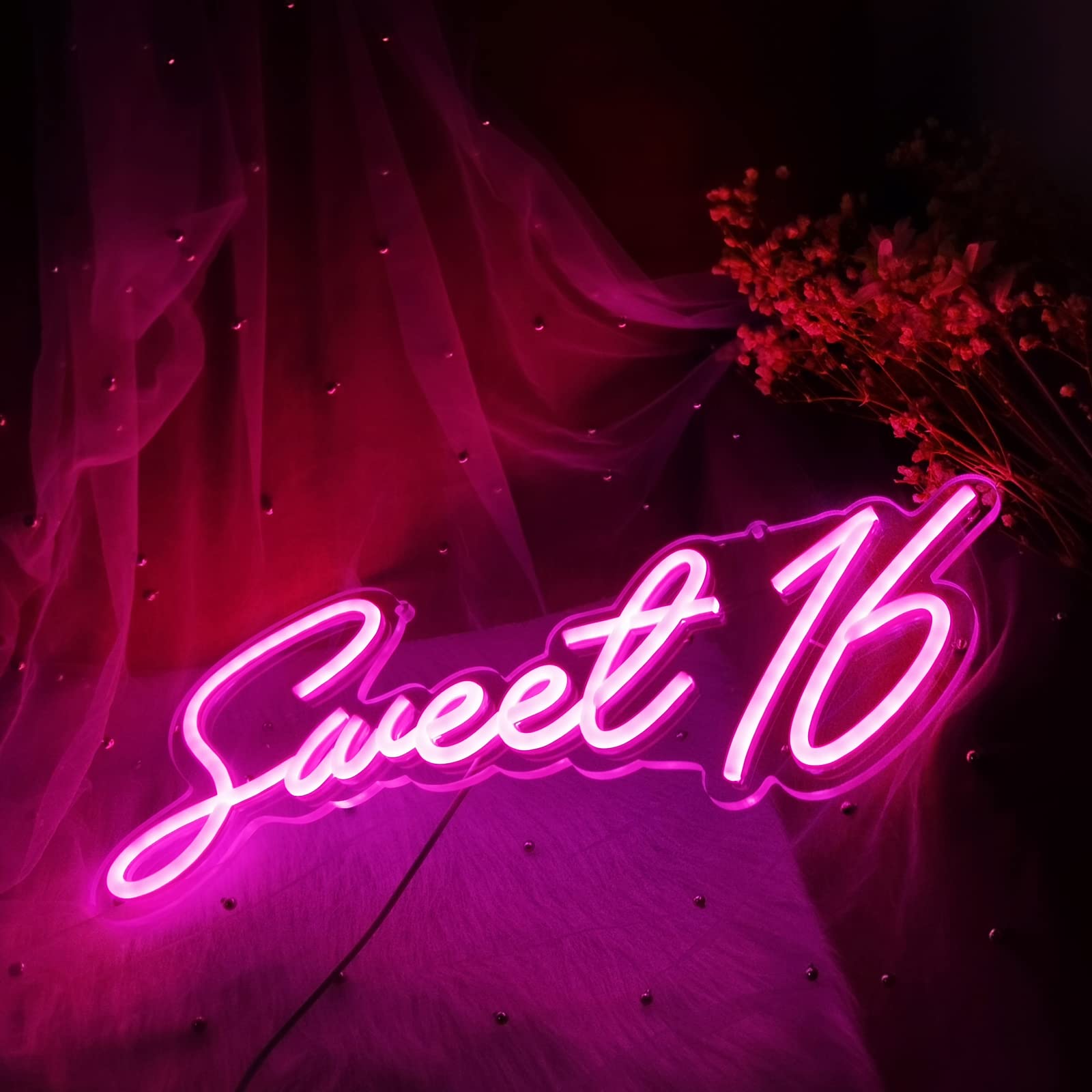 Sweet 16 Pink LED Neon Sign for Sweet 16th Birthday Party Decorations,Perfect Gifts for Coming-of-Age Ceremony,Also Can be Used As a Small Night Light,5V USB Power Supply,Size 15.7 * 6.7inches — image 1
