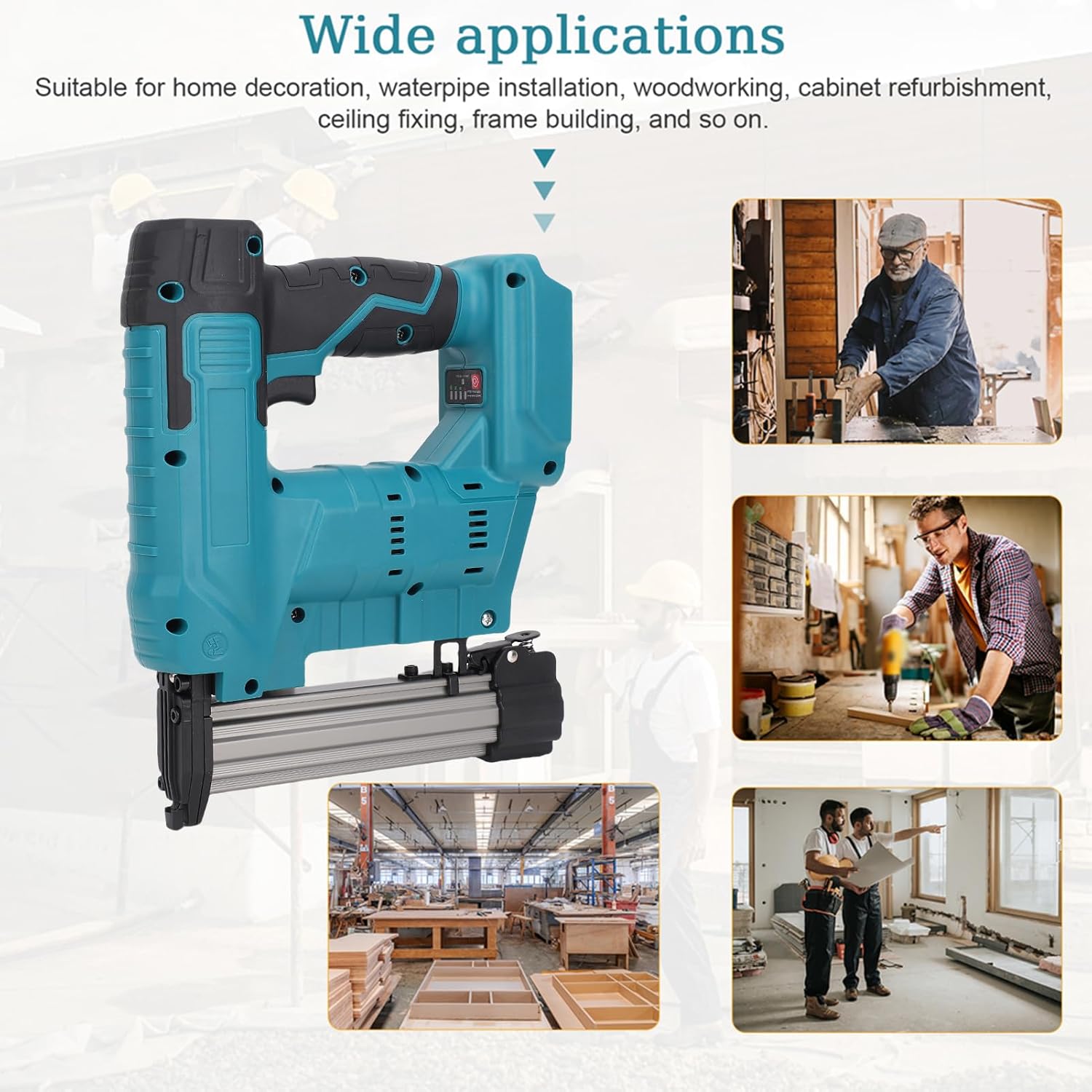 WALFRONT Electric Stapler Cordless 20V Nailing Machine with Rapid Firing Single Continuous Modes Brushless Motor Straight Nails N Shaped Nails Home Renovations Furniture (Cordless Nailing Machine