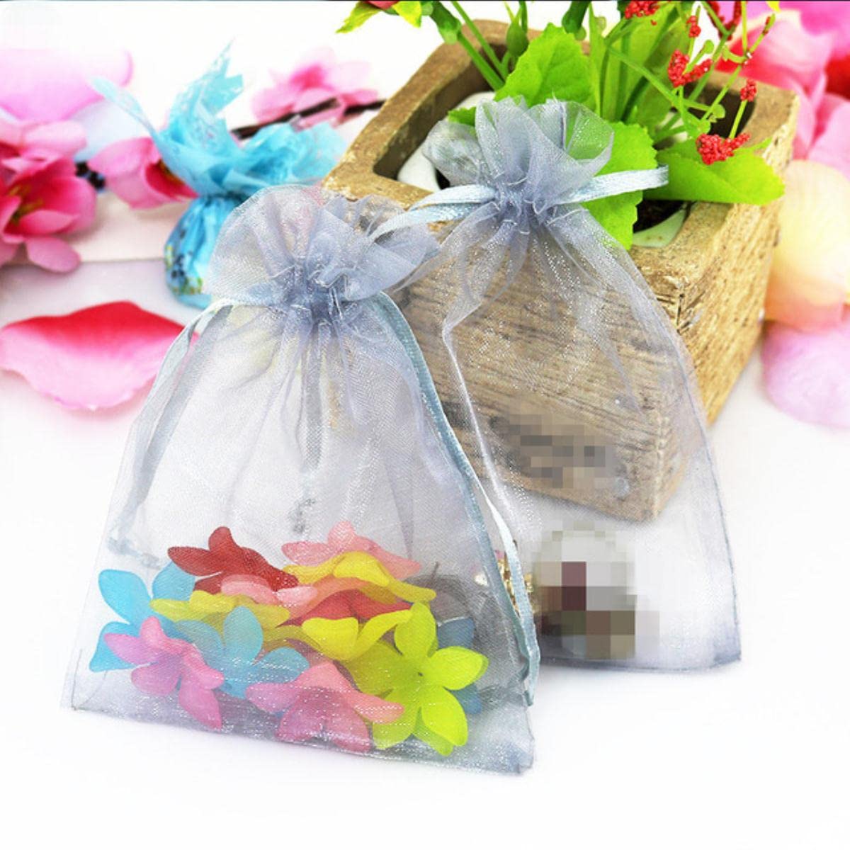 torby z organzy, 10 sztuk 15x20 17x23 20x30 Organza Torby Opakowania Woreczki Bożonarodzeniowe Biżuteria Torba Ślub Dekoracja Urodziny Party Supplies Craft Bag(Silver Rrey,20x30cm Organza Bags)