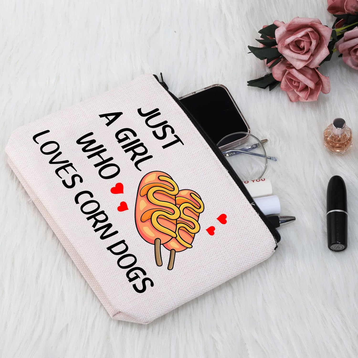 G2TUP Corn Dogs Lover Gift Who Loves Corn Dogs Makeup Bag Corndog Cosmetic Bag Hot Dog Lover Gift Foodie Zipper Travel Bag (Who Loves Corn Dogs White Bag) - Image 4