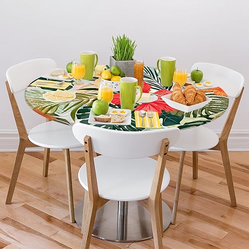 Vista 20 de Pardick Mantel redondo elástico con diseño de hojas de otoño, mantel redondo ajustable de 36 a 42 pulgadas, mantel circular impermeable, lavable
