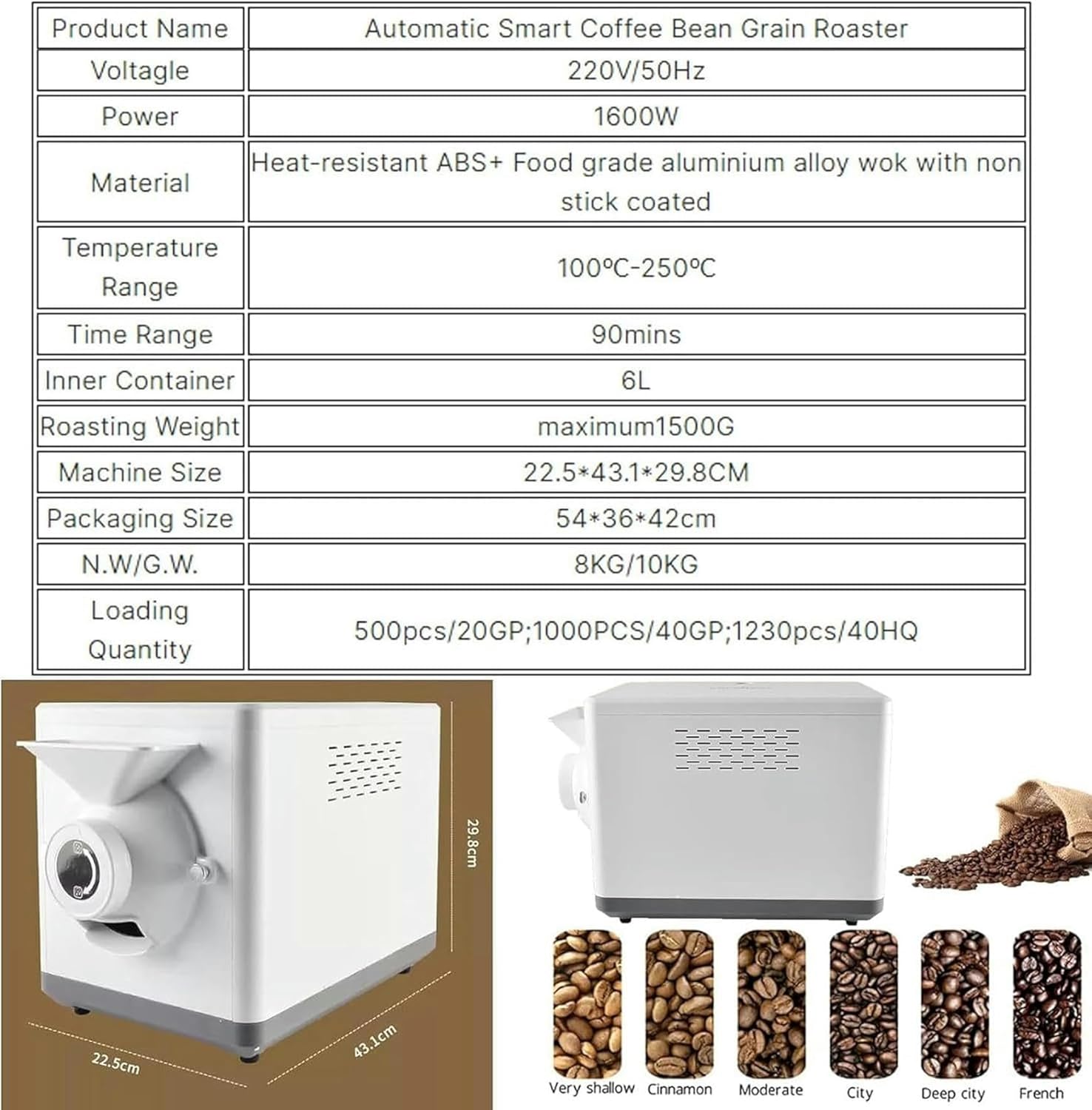 Confectionery Nut Toaster - Automatic Coffee Torry Machine with Adjustable Time and Temperature, 360 ° Drum Type for Perfect Chest - 1.5 Kg Capacity