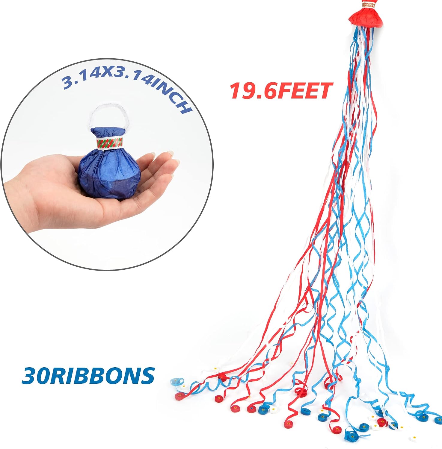 4th of July Streamers Popper, 10Pcs Hand Throw No Mess Magic Confetti | No Mess Magic Paper Crackers for Independence Day, Patriotic Parties, Birthdays, Weddings Graduations. Hand Throw Streamers