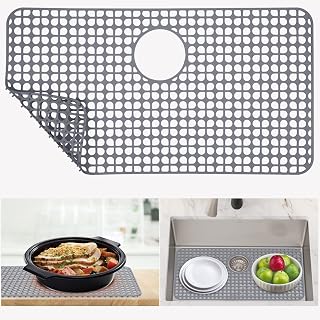 Silicone Sink Protector for Kitchen Sink 28''x15'', Heat Resistant Kitchen Sink Mat for Bottom of Stainless Steel/Porcelain Sink ,Rear Drain, 1PCS No-Slip Sink Grid Accessories(Grey)