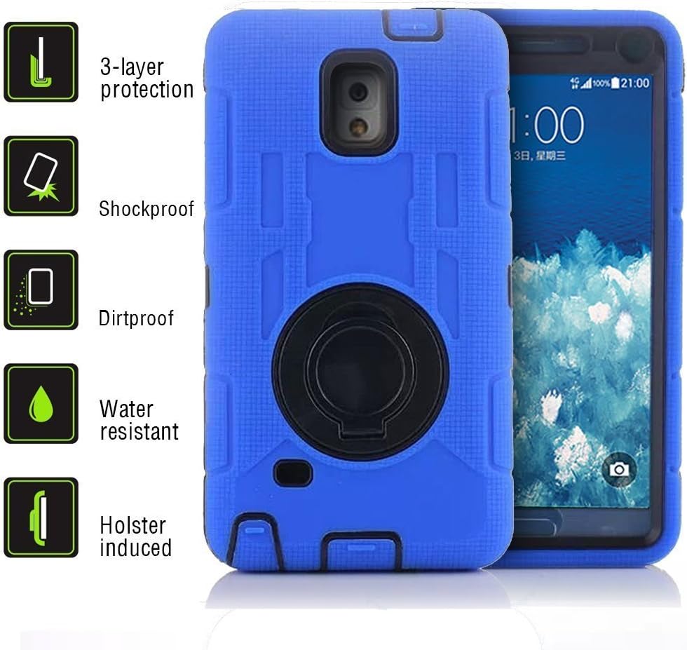 ULAK Note 4 Case, Galaxy Note 4 Case, Heavy Duty Shockproof Protection Shell Hybrid Rugged for Samsung Galaxy Note 4 Case Rubber Built-in Rotating Kickstand Belt Swivel Clip Holster Note 4(Blue/Black)