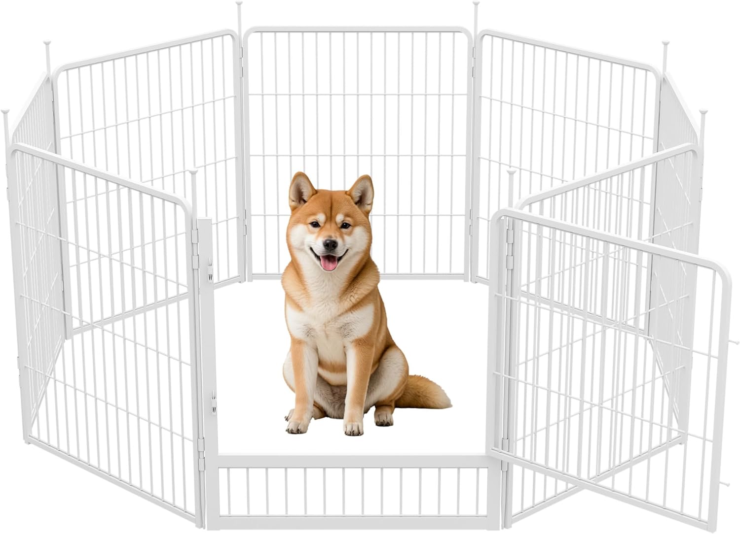SunsGrove Dog Playpen Indoor, 32 Inch 8 Panels Puppy Playpen for Small and Medium Dogs, Easy Setup Anti-Rust Pet Fence, White