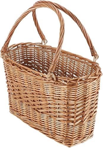 Cesta de picnic de mimbre con asa, cesta tejida de sauce para huevos y dulces, cesta de comestibles, cesta de flores, cesta de regalo, bolsa de