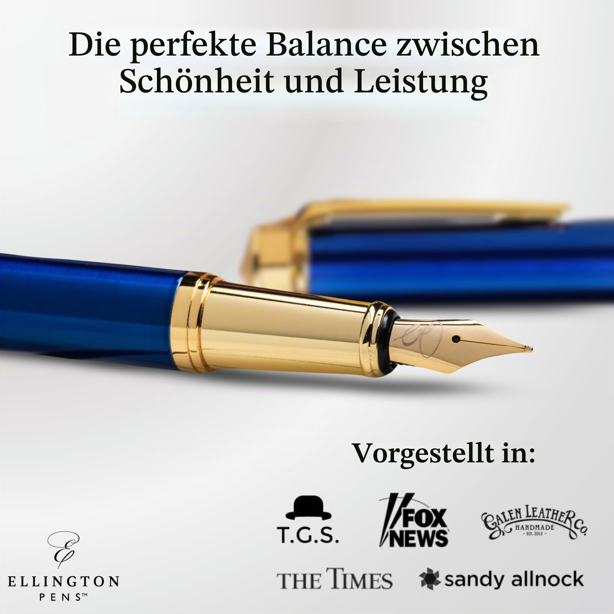 Ellington Pens Luxus Füllfederhalter Set - Füllfederhalter zum Schreiben - Glatte Feine Feder - Inklusive nachfüllbarem Tintenkonverter, 3 Tintenpatronen [Schwarz & Blau], Geschenkbox - Elegante