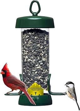 Brome Tube100 Wild Bird Feeder, Metal 2 Seed Ports, 1.7 lb Capacity, Extra-Wide Perches, Easy to Fill & Clean, Pole-Mountable, Seed Tray Available