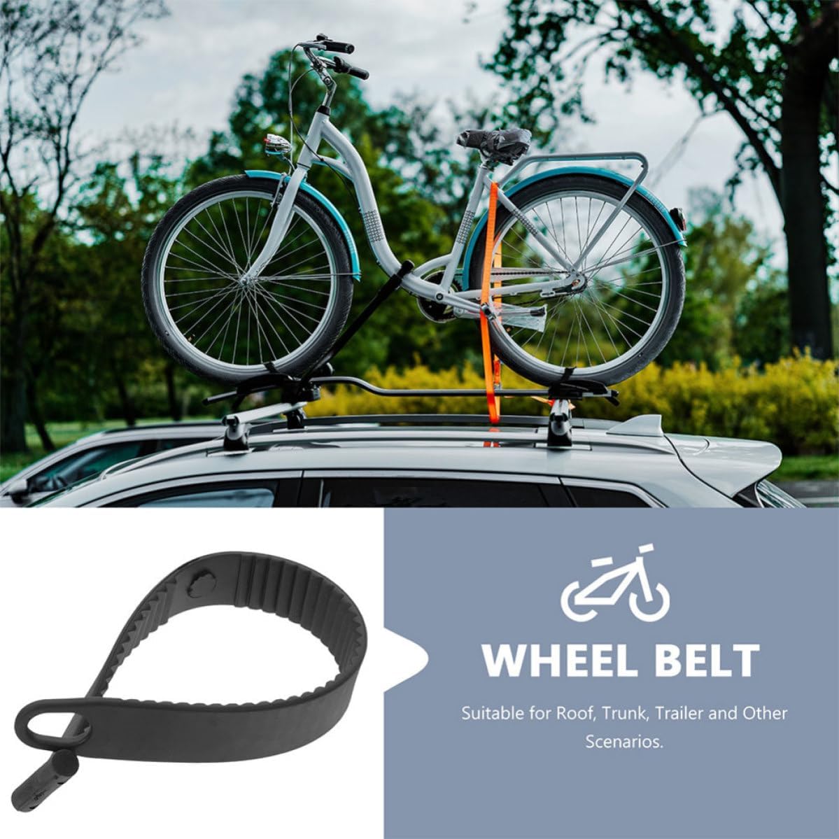 BESTYASH 2pcs Adjustable Bike Rack Straps for Roof Mount, Rubber Elastic Wheel Fastening Tie Down Straps, Multipurpose Bicycle Tire Stabilizer for Mountain and Road Bikes