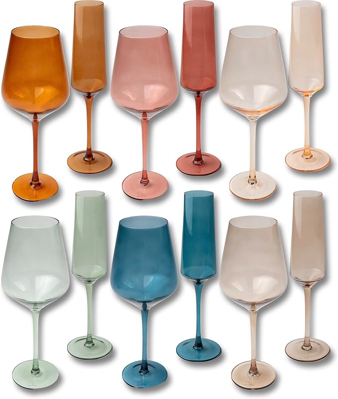 Saludi Colored Wine Glasses & matching Champagne Flutes (featured on Bachelor in Paradise)