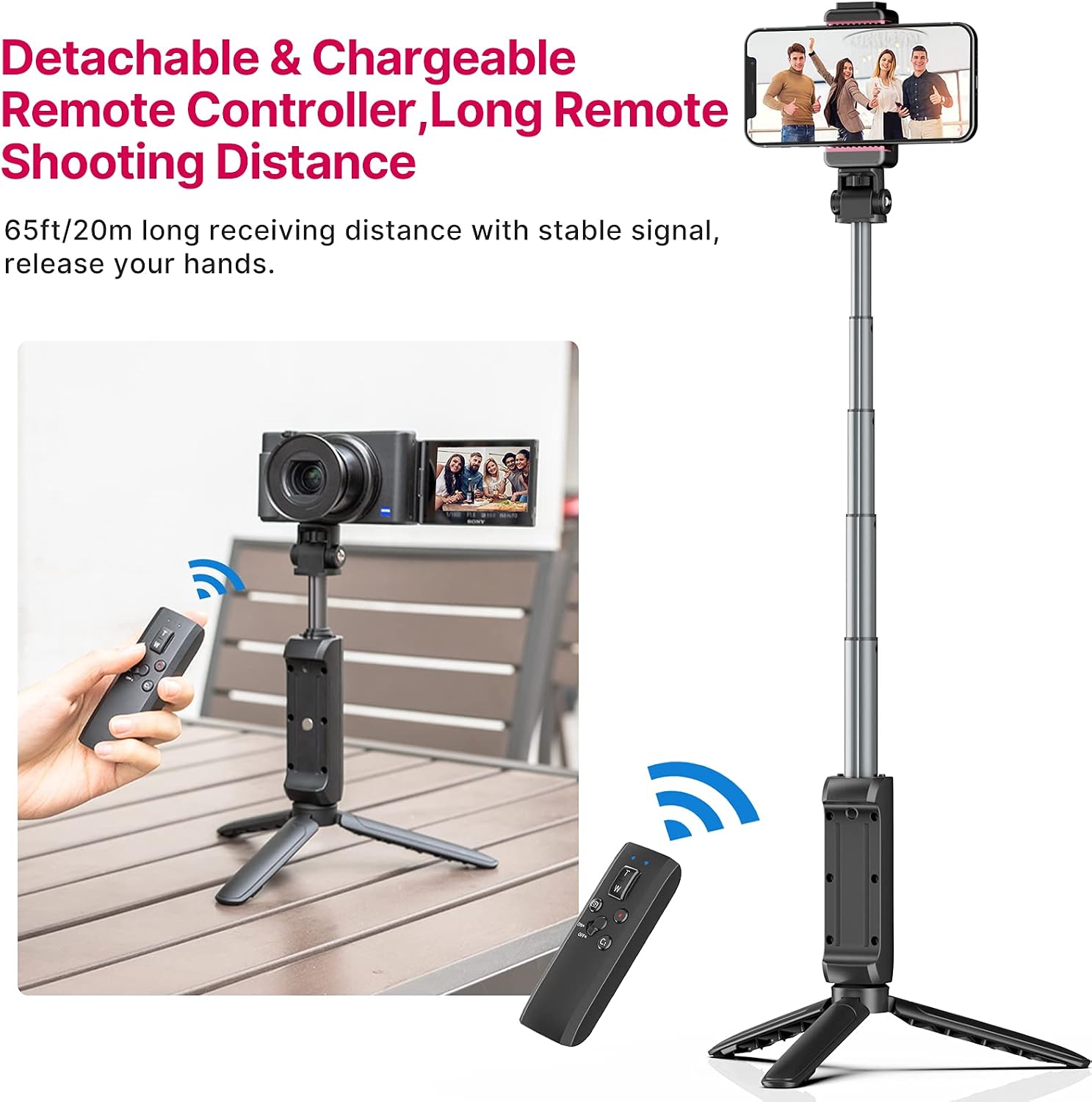 MT-40 Remote Shooting Grip Extendable Vlogging Grip Handle Tripod Camera Selfie Video Recording Accessorries for Sony ZV-1, A7C, A7R IV, RX100 VII, RX100M7, A7 III, A7R III, A7R IV, A9