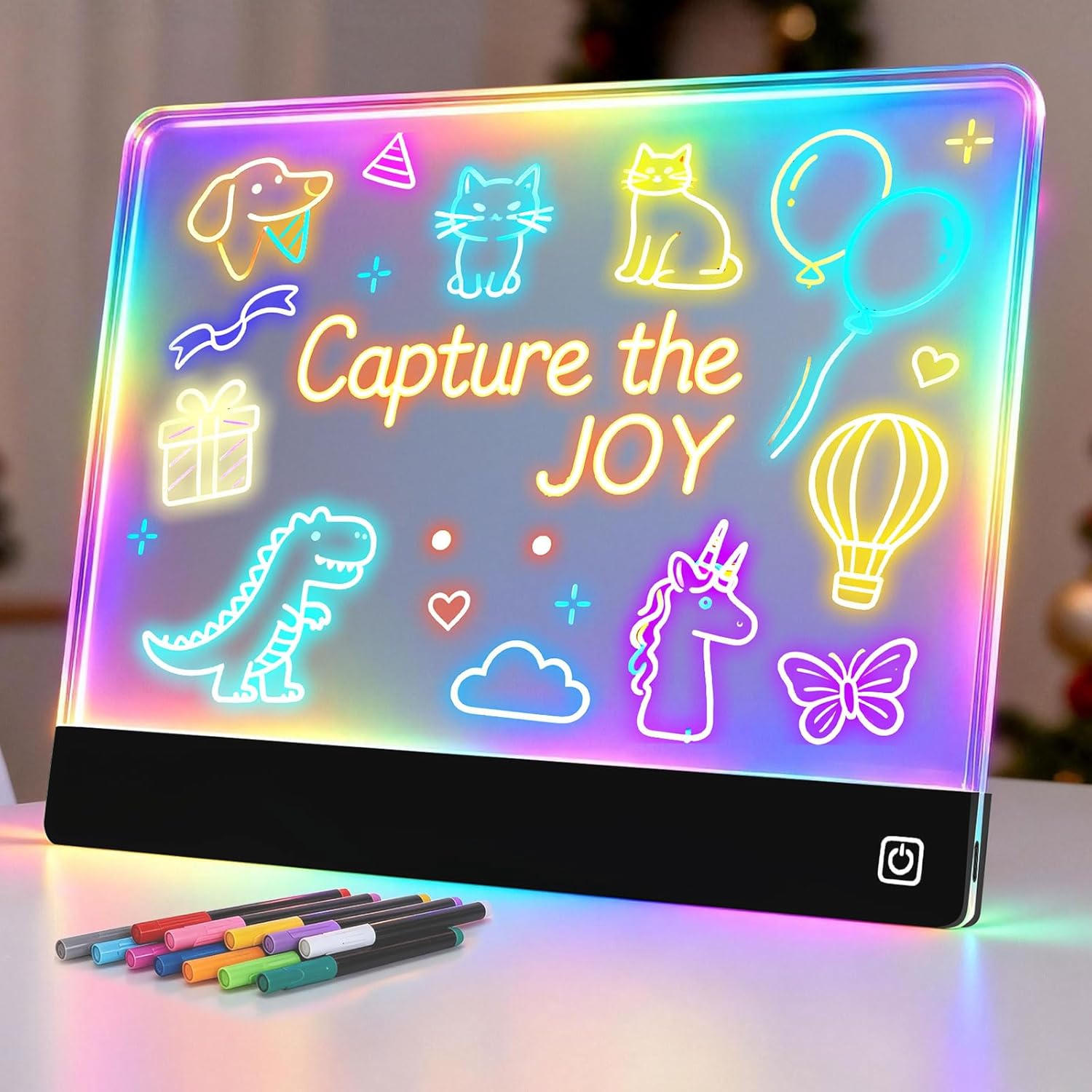 16" Led Drawing Board for Kids Rechargeable, Portable Doodle Glow LED Note Board with 7 Colors, Light Up Acrylic Dry Erase Lumi Board with Stand, Easter Gifts Teen Gifts Boys & Birthday Gifts(Black)