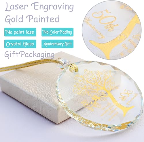 Miniatura 2 de LEFERS Adorno de 50 aniversario, adorno colgante de cristal 50 años como señor y señora, decoración de boda, recuerdo coleccionable de aniversario