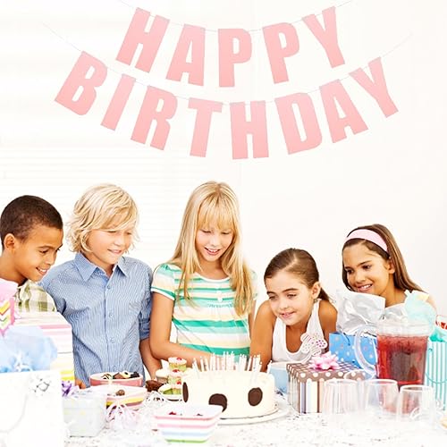 Miniatura 6 de MEETINGU Cartel rosa de feliz cumpleaños, suministros de decoración de fiesta temática para mujeres y niños, baby shower, tarjetas de letras de 6.6