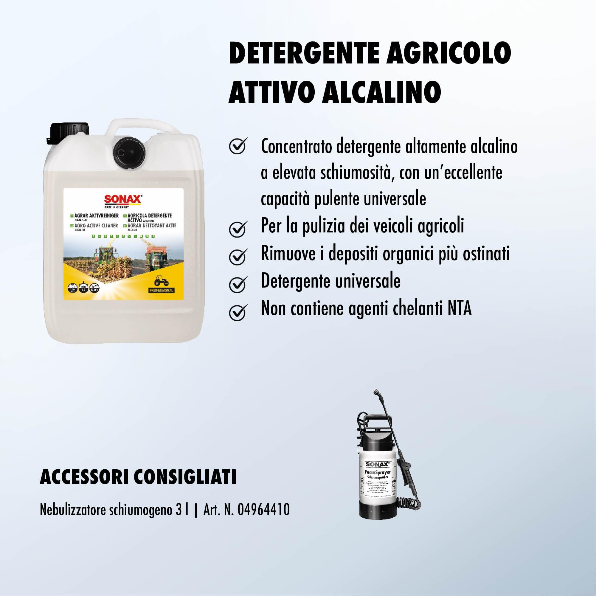 SONAX Detergente alcalino per agricoltura (5 L) pulizia profonda di macchine agricole, formula concentrata, contro lo sporco ostinato | Art. 07265000