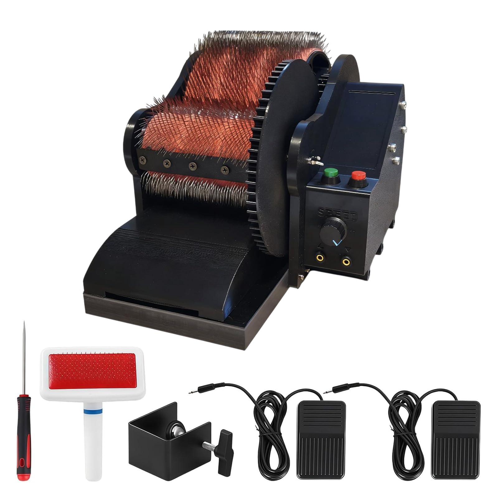 Wool Felt Drum Carder,Electric Wool Carding Machine,0-56 Rpm,Adjustable Forward and Reverse,Equipped with Brush,Awl and Foot Pedal,for Diy Felting,Fast Color Mixing,Fiber Blending & Impurity Removal